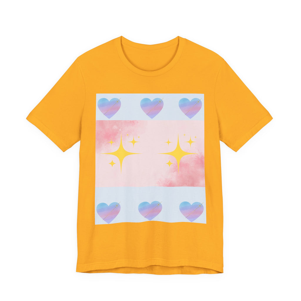 Vibrant Graphic Tee with Colorful Hearts and Stars, Casual T-Shirt, Pride Apparel, Birthday Gift, Everyday Wear, Summer Style