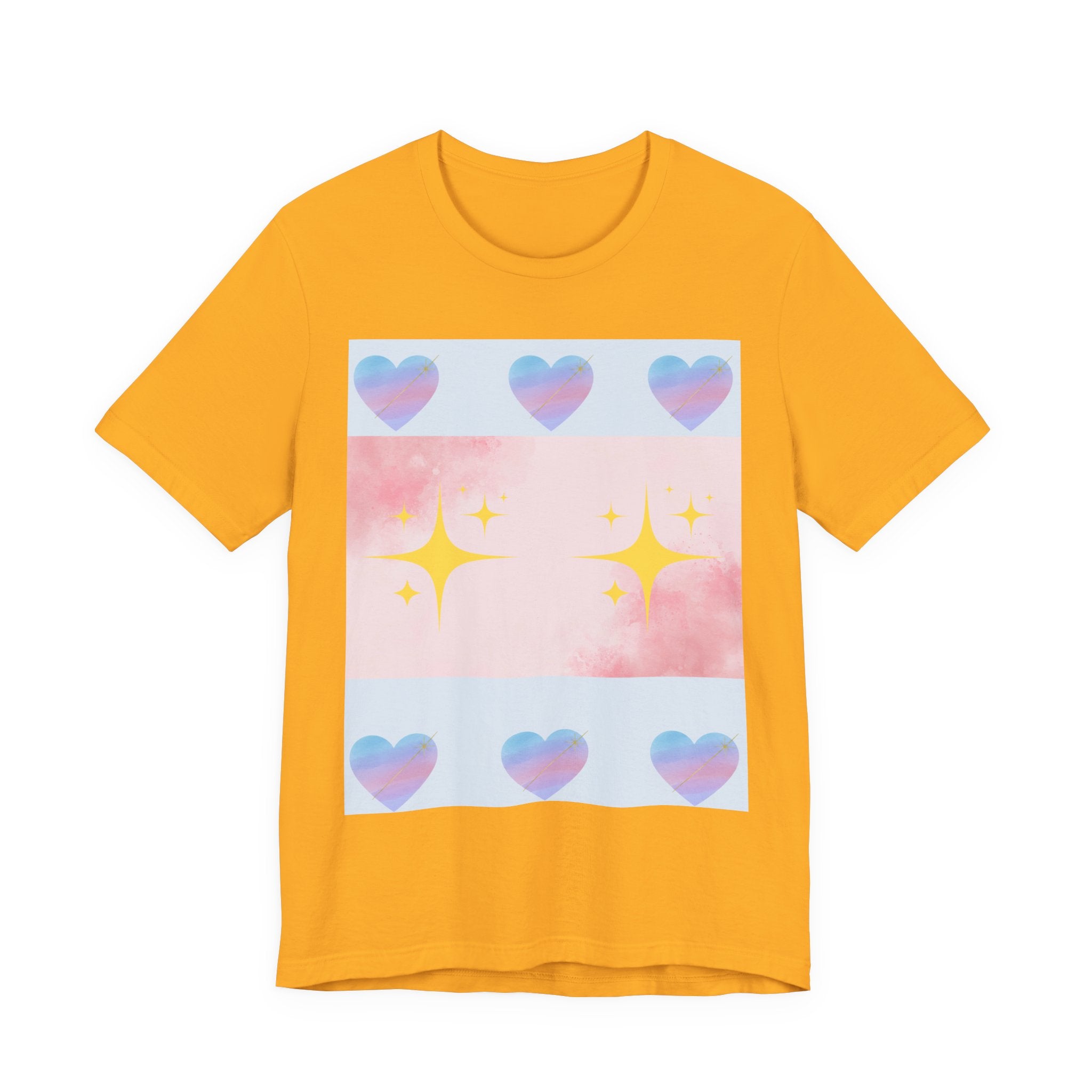 Vibrant Graphic Tee with Colorful Hearts and Stars, Casual T-Shirt, Pride Apparel, Birthday Gift, Everyday Wear, Summer Style