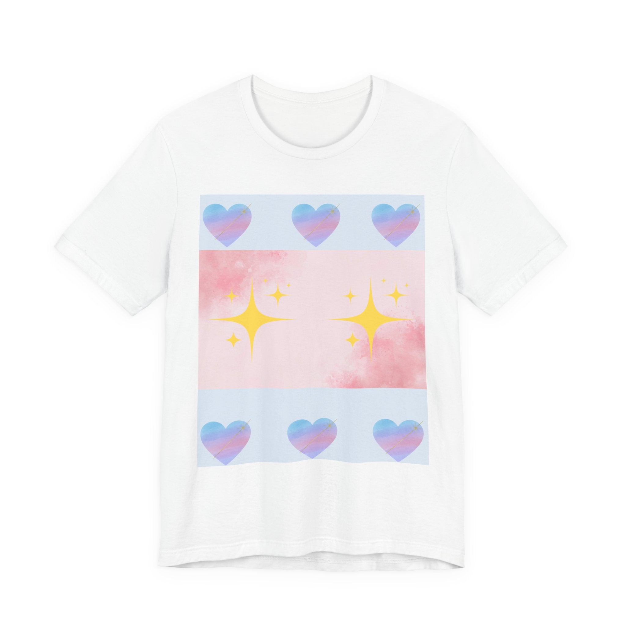 Vibrant Graphic Tee with Colorful Hearts and Stars, Casual T-Shirt, Pride Apparel, Birthday Gift, Everyday Wear, Summer Style