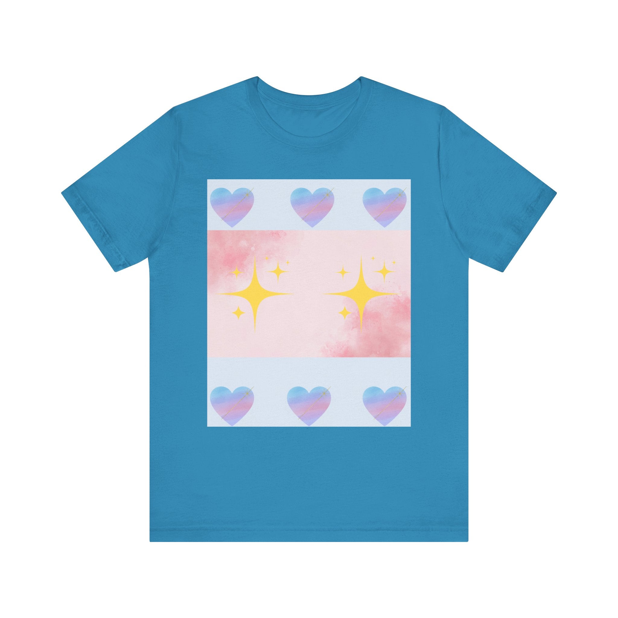 Vibrant Graphic Tee with Colorful Hearts and Stars, Casual T-Shirt, Pride Apparel, Birthday Gift, Everyday Wear, Summer Style