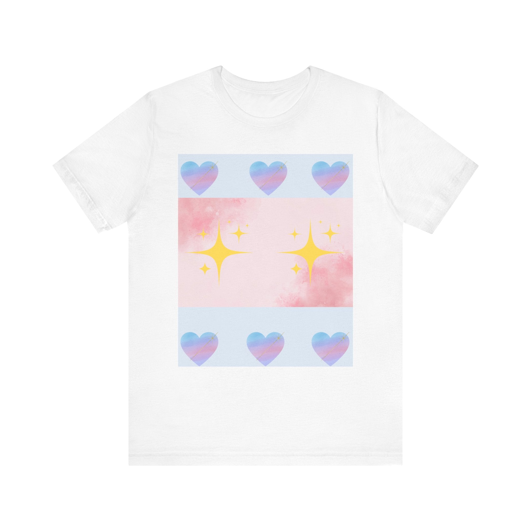 Vibrant Graphic Tee with Colorful Hearts and Stars, Casual T-Shirt, Pride Apparel, Birthday Gift, Everyday Wear, Summer Style