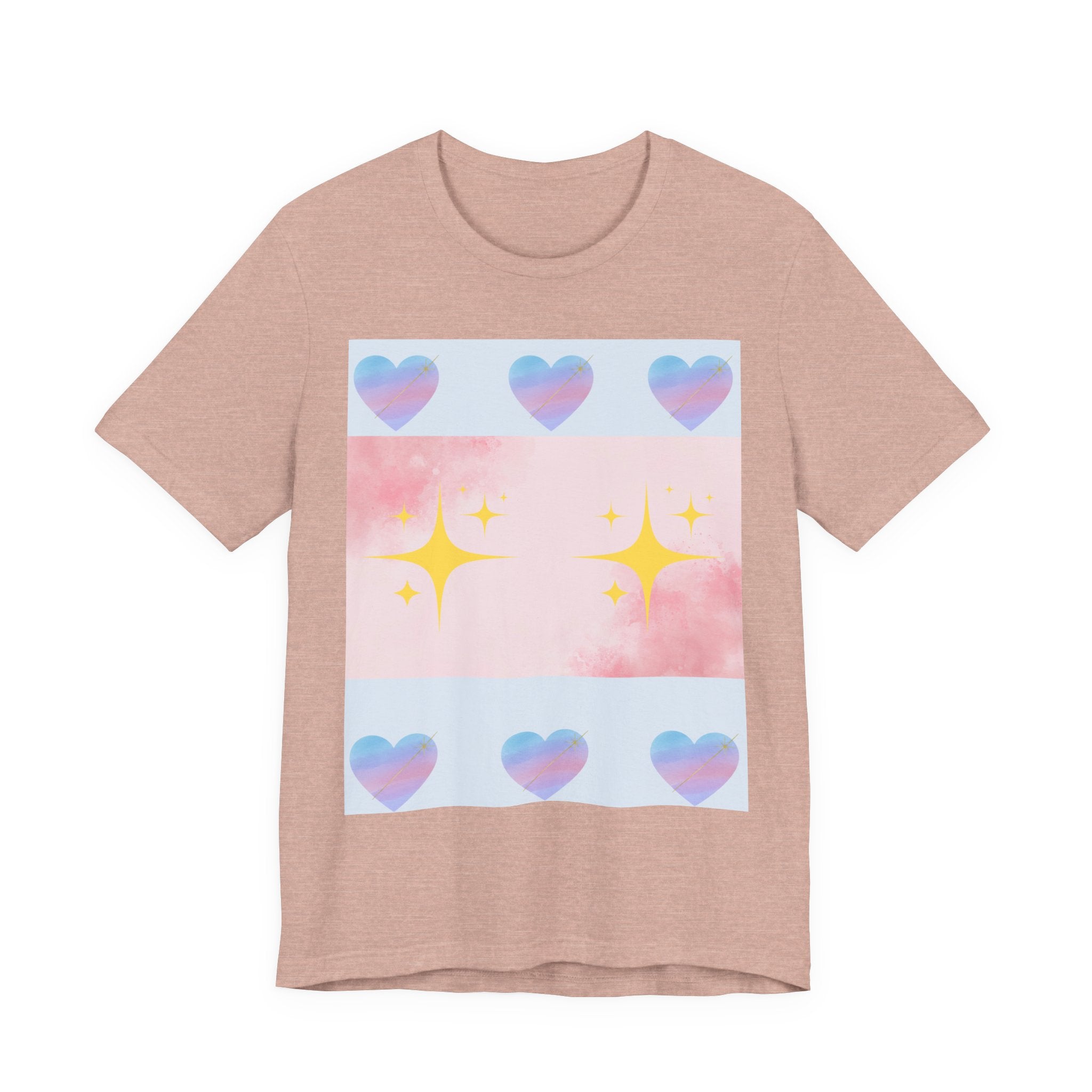 Vibrant Graphic Tee with Colorful Hearts and Stars, Casual T-Shirt, Pride Apparel, Birthday Gift, Everyday Wear, Summer Style