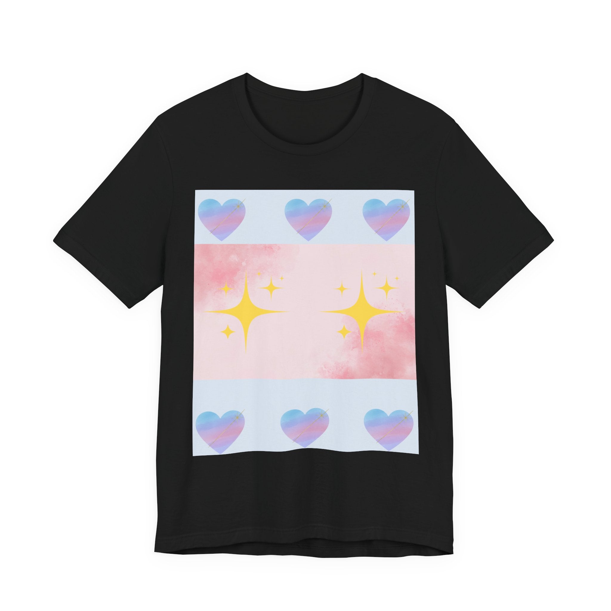 Vibrant Graphic Tee with Colorful Hearts and Stars, Casual T-Shirt, Pride Apparel, Birthday Gift, Everyday Wear, Summer Style