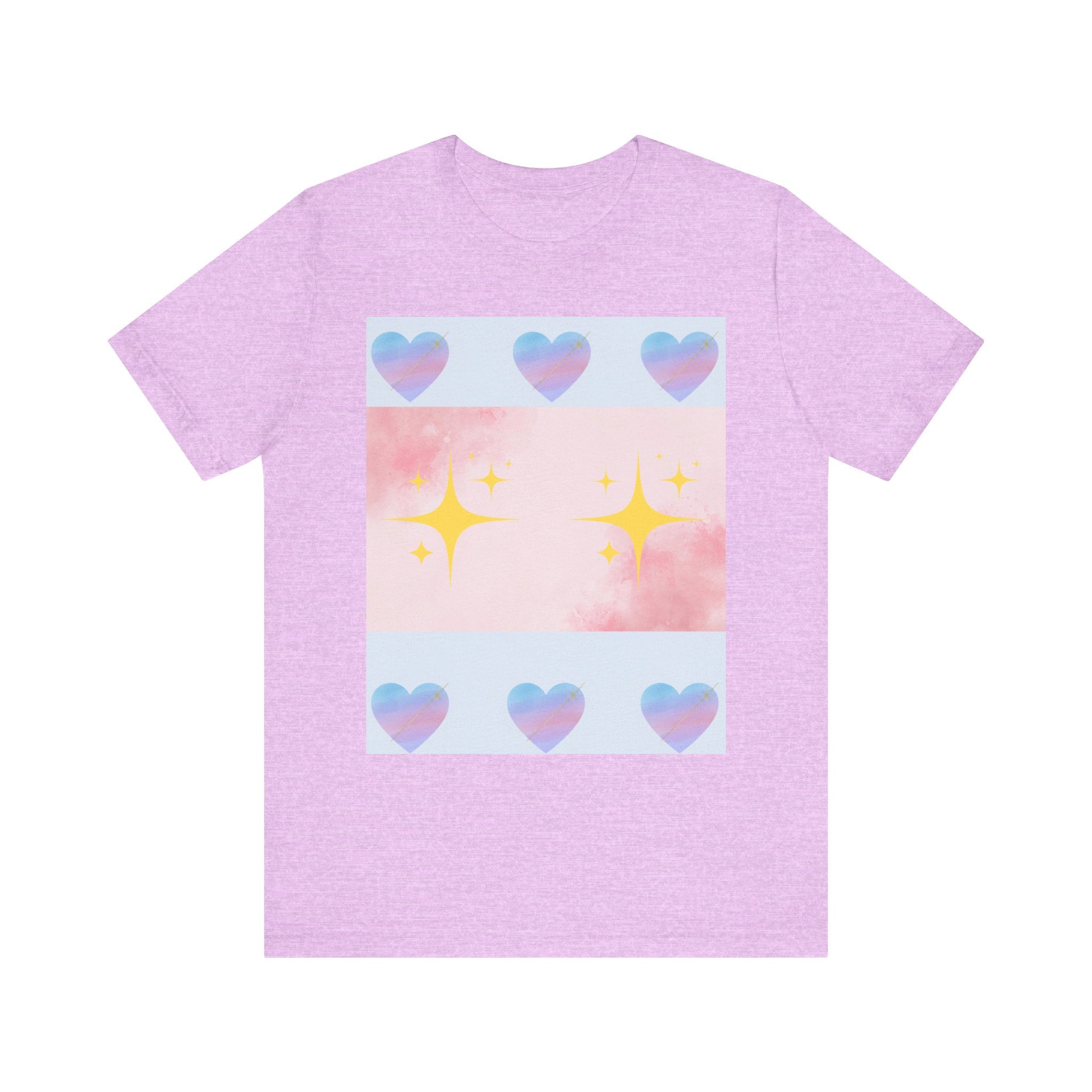 Vibrant Graphic Tee with Colorful Hearts and Stars, Casual T-Shirt, Pride Apparel, Birthday Gift, Everyday Wear, Summer Style