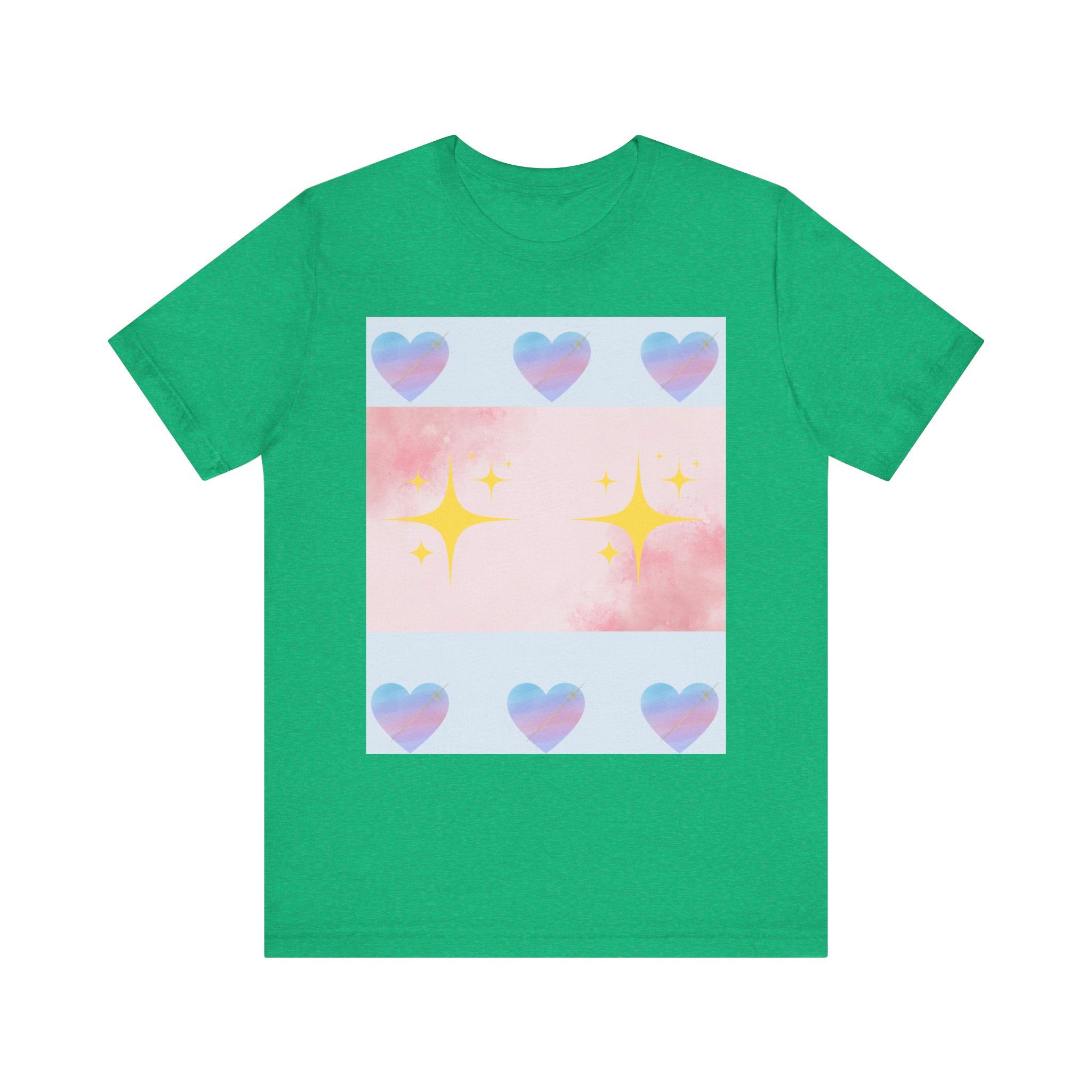 Vibrant Graphic Tee with Colorful Hearts and Stars, Casual T-Shirt, Pride Apparel, Birthday Gift, Everyday Wear, Summer Style