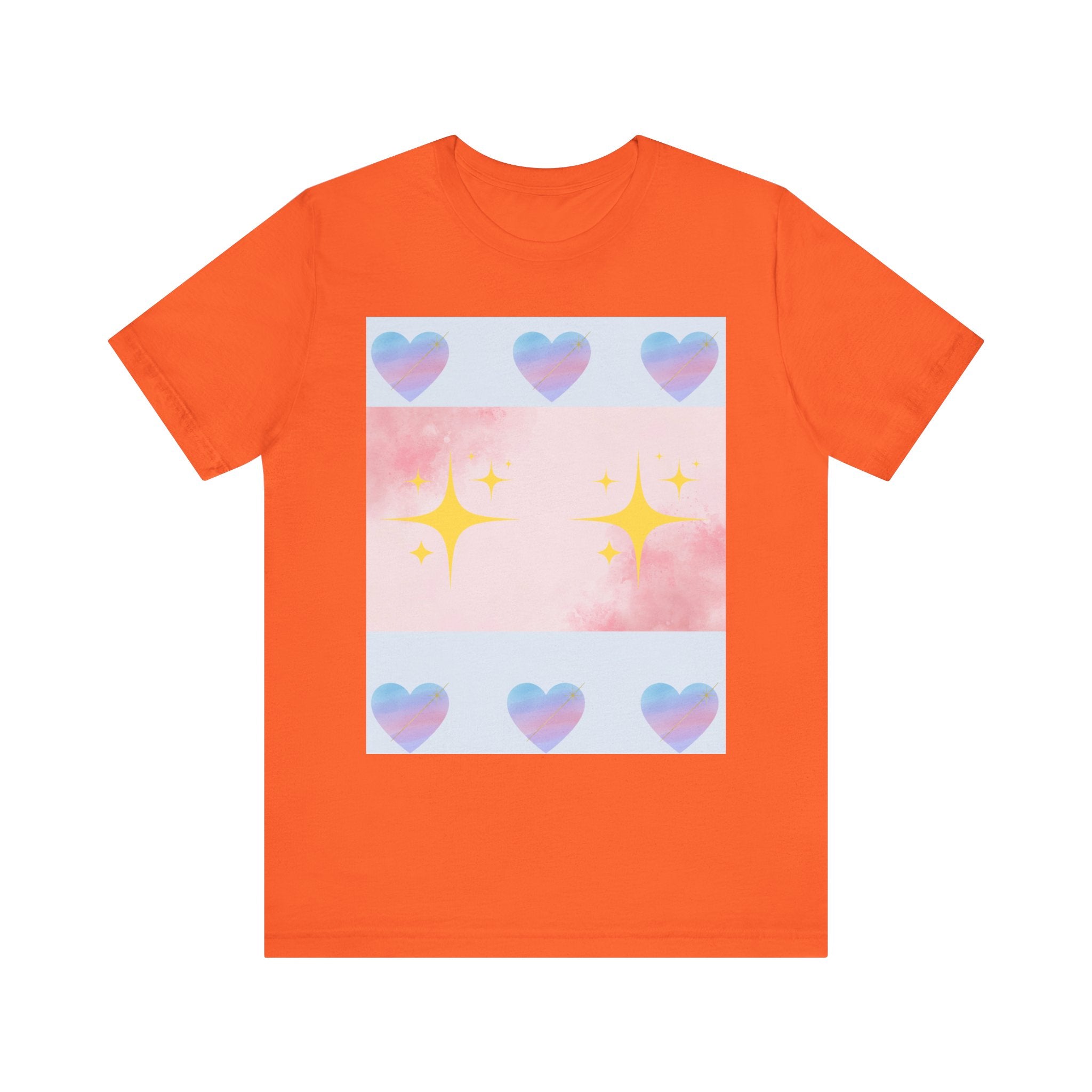 Vibrant Graphic Tee with Colorful Hearts and Stars, Casual T-Shirt, Pride Apparel, Birthday Gift, Everyday Wear, Summer Style