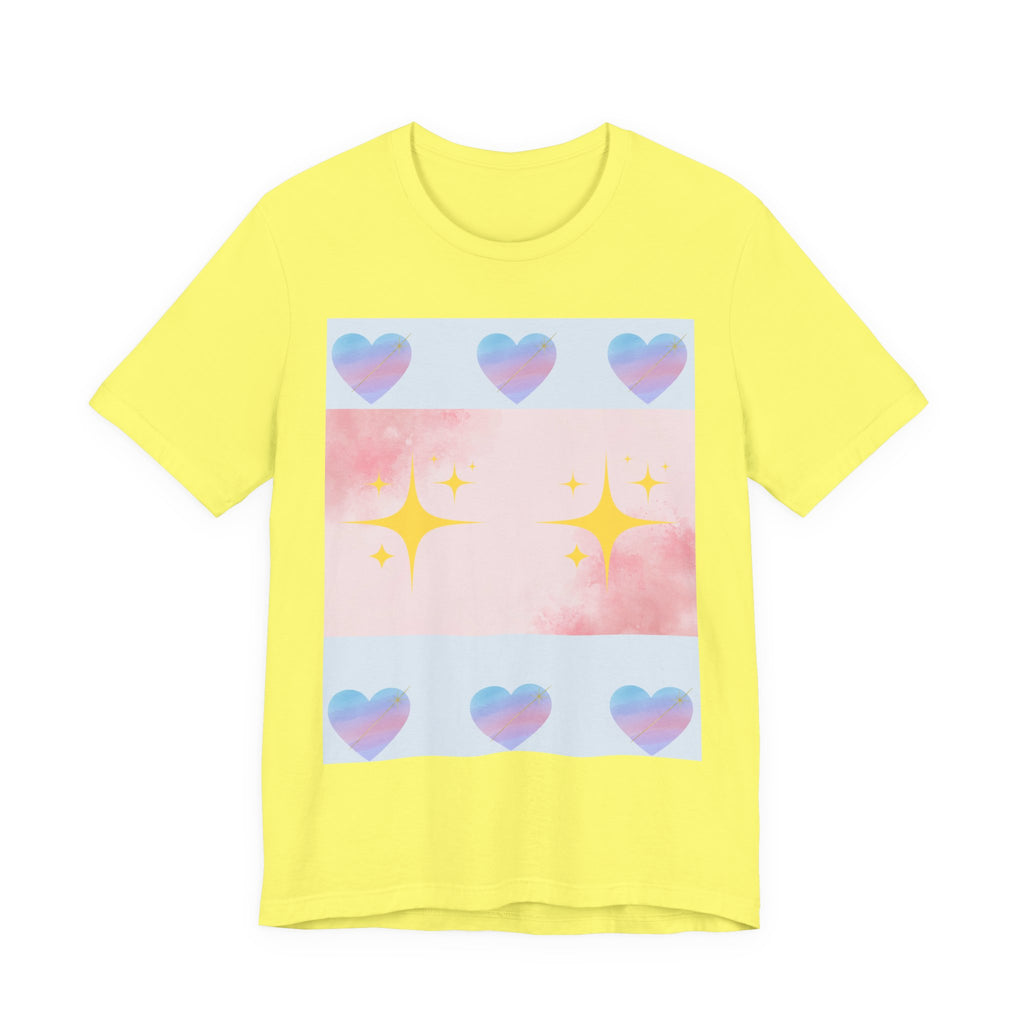 Vibrant Graphic Tee with Colorful Hearts and Stars, Casual T-Shirt, Pride Apparel, Birthday Gift, Everyday Wear, Summer Style