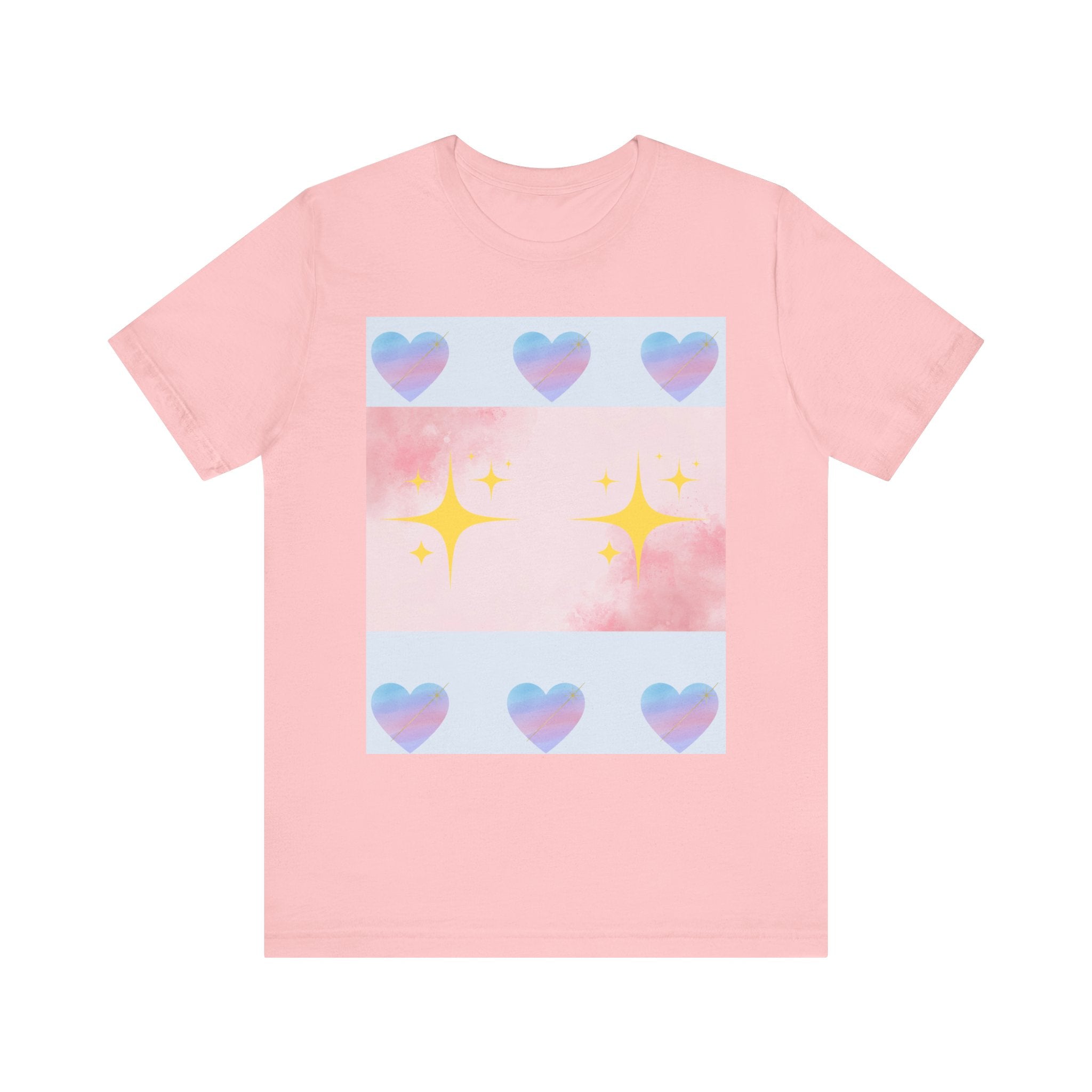 Vibrant Graphic Tee with Colorful Hearts and Stars, Casual T-Shirt, Pride Apparel, Birthday Gift, Everyday Wear, Summer Style
