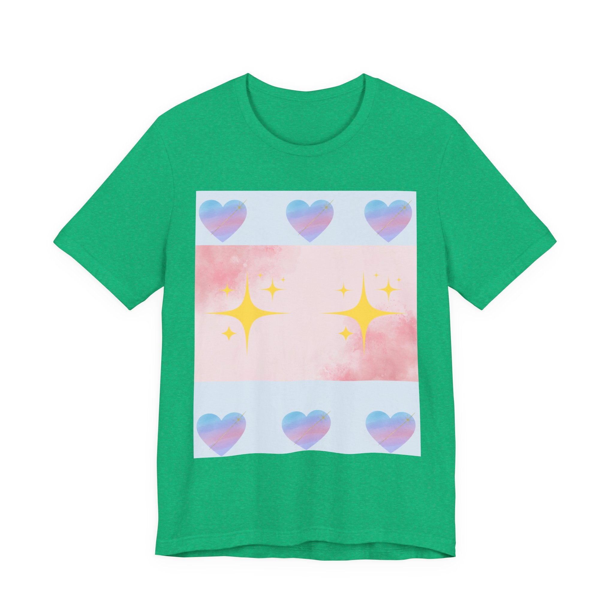 Vibrant Graphic Tee with Colorful Hearts and Stars, Casual T-Shirt, Pride Apparel, Birthday Gift, Everyday Wear, Summer Style