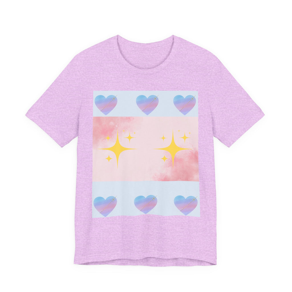 Vibrant Graphic Tee with Colorful Hearts and Stars, Casual T-Shirt, Pride Apparel, Birthday Gift, Everyday Wear, Summer Style