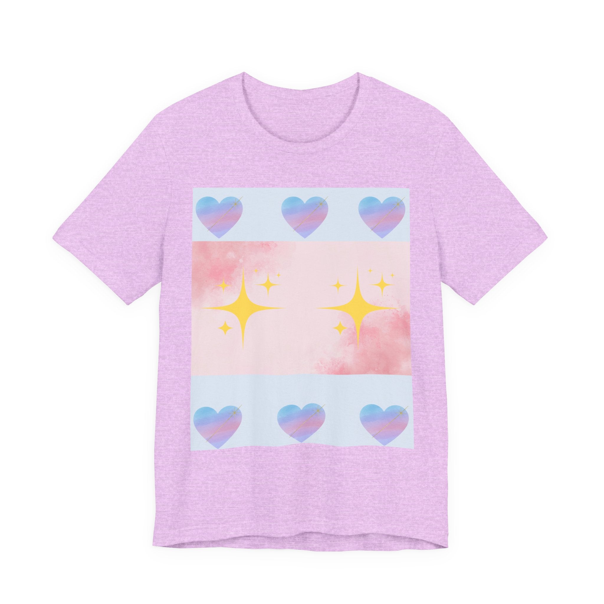 Vibrant Graphic Tee with Colorful Hearts and Stars, Casual T-Shirt, Pride Apparel, Birthday Gift, Everyday Wear, Summer Style