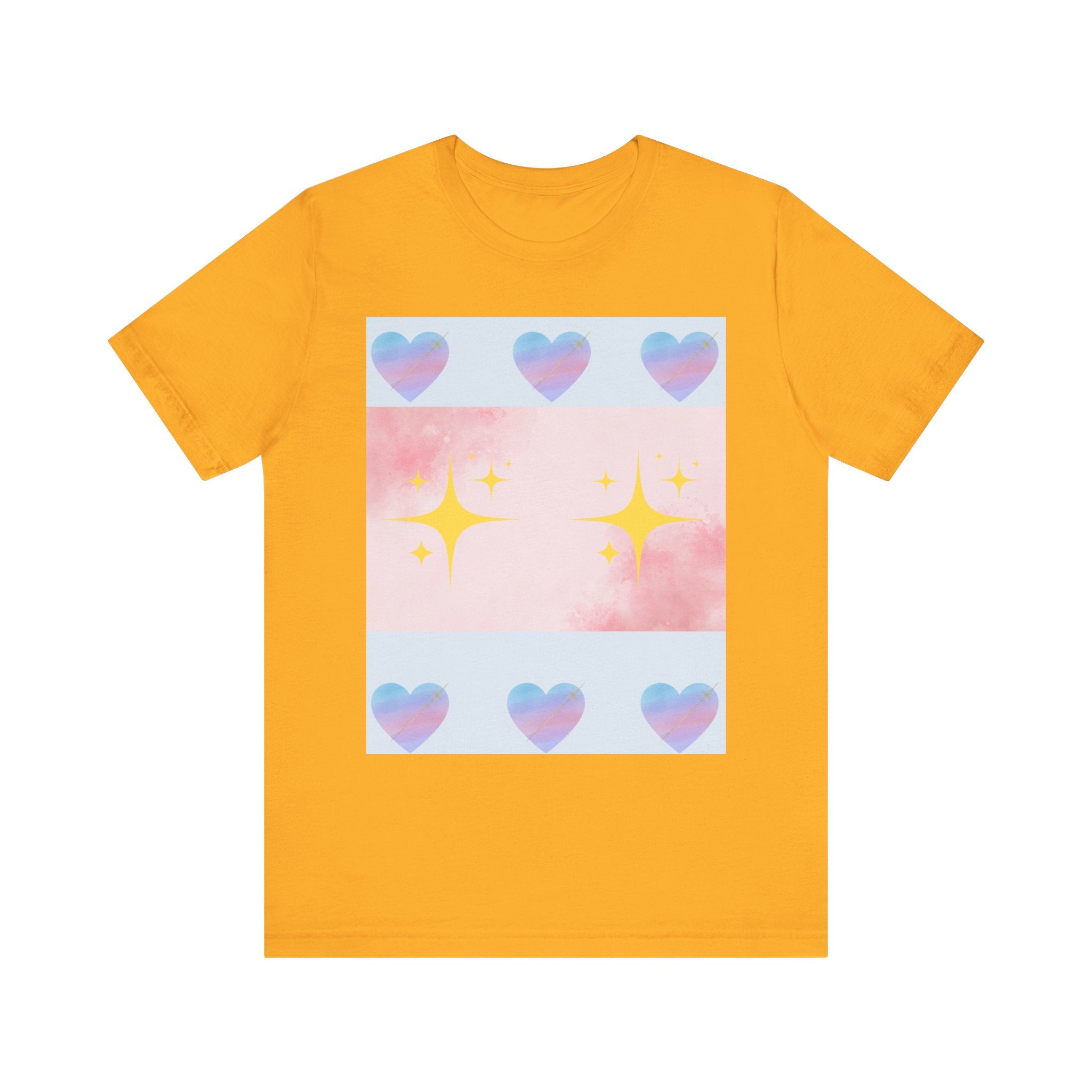 Vibrant Graphic Tee with Colorful Hearts and Stars, Casual T-Shirt, Pride Apparel, Birthday Gift, Everyday Wear, Summer Style