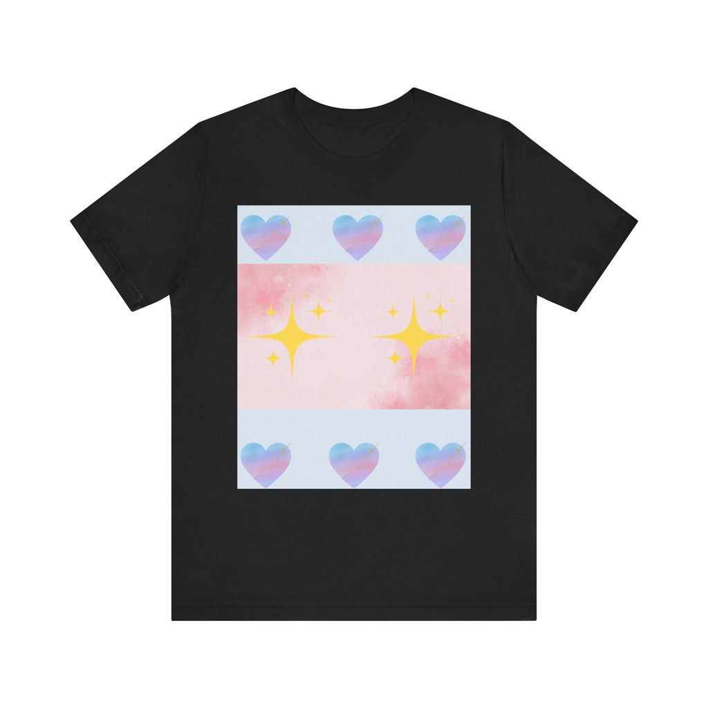 Vibrant Graphic Tee with Colorful Hearts and Stars, Casual T-Shirt, Pride Apparel, Birthday Gift, Everyday Wear, Summer Style