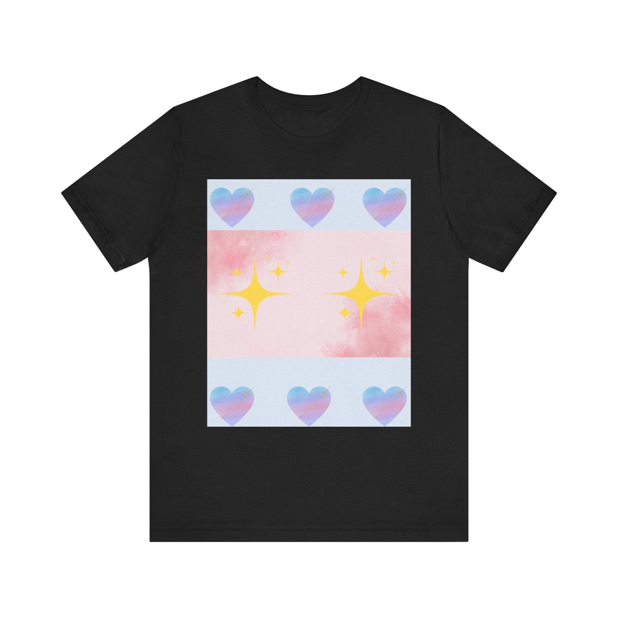 Vibrant Graphic Tee with Colorful Hearts and Stars, Casual T-Shirt, Pride Apparel, Birthday Gift, Everyday Wear, Summer Style
