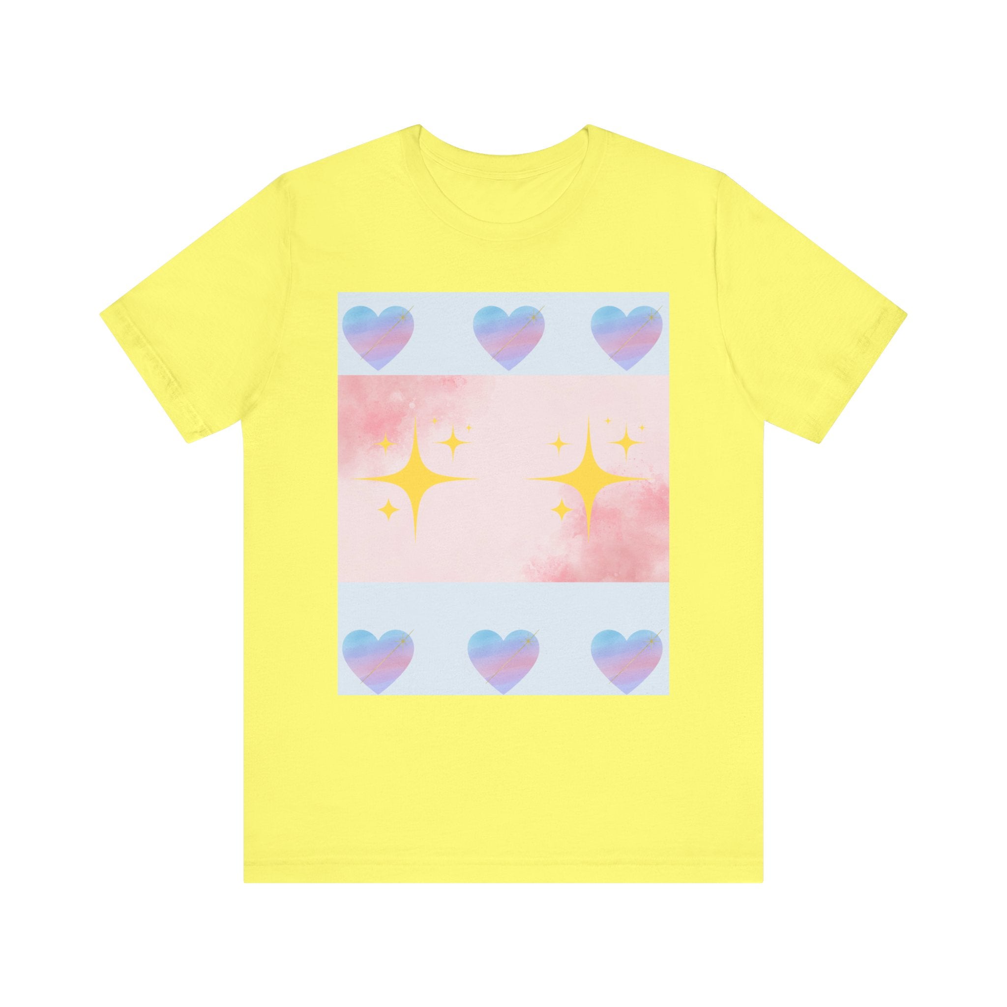 Vibrant Graphic Tee with Colorful Hearts and Stars, Casual T-Shirt, Pride Apparel, Birthday Gift, Everyday Wear, Summer Style