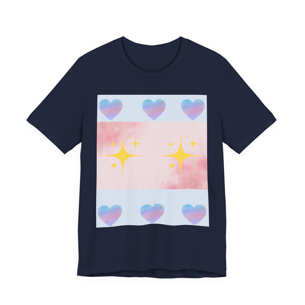 Vibrant Graphic Tee with Colorful Hearts and Stars, Casual T-Shirt, Pride Apparel, Birthday Gift, Everyday Wear, Summer Style