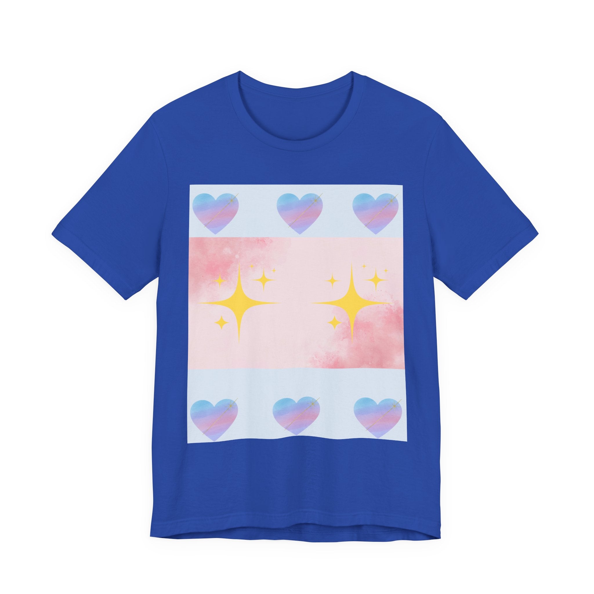 Vibrant Graphic Tee with Colorful Hearts and Stars, Casual T-Shirt, Pride Apparel, Birthday Gift, Everyday Wear, Summer Style