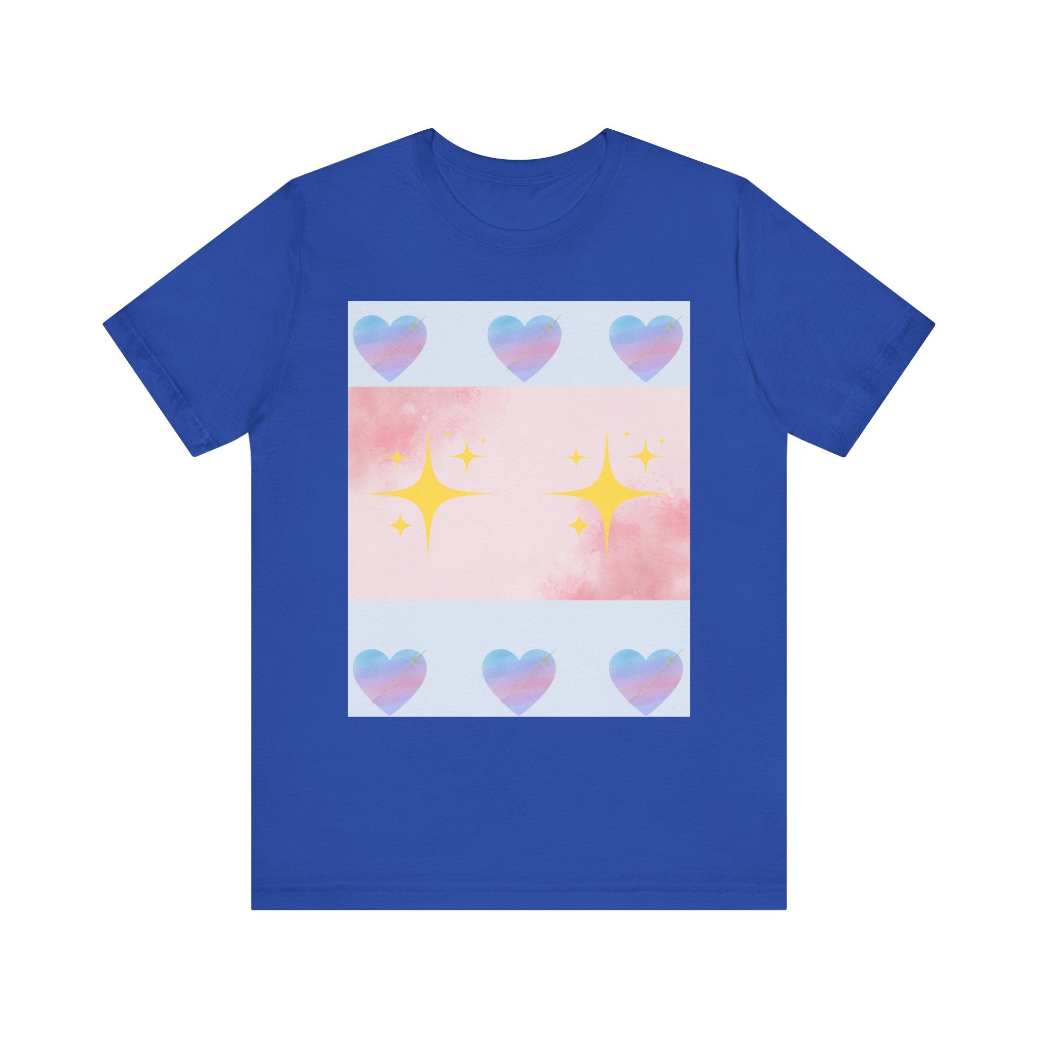 Vibrant Graphic Tee with Colorful Hearts and Stars, Casual T-Shirt, Pride Apparel, Birthday Gift, Everyday Wear, Summer Style