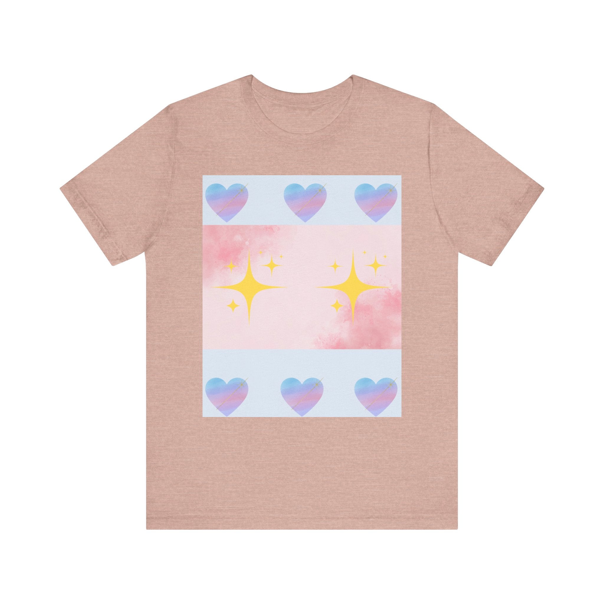 Vibrant Graphic Tee with Colorful Hearts and Stars, Casual T-Shirt, Pride Apparel, Birthday Gift, Everyday Wear, Summer Style