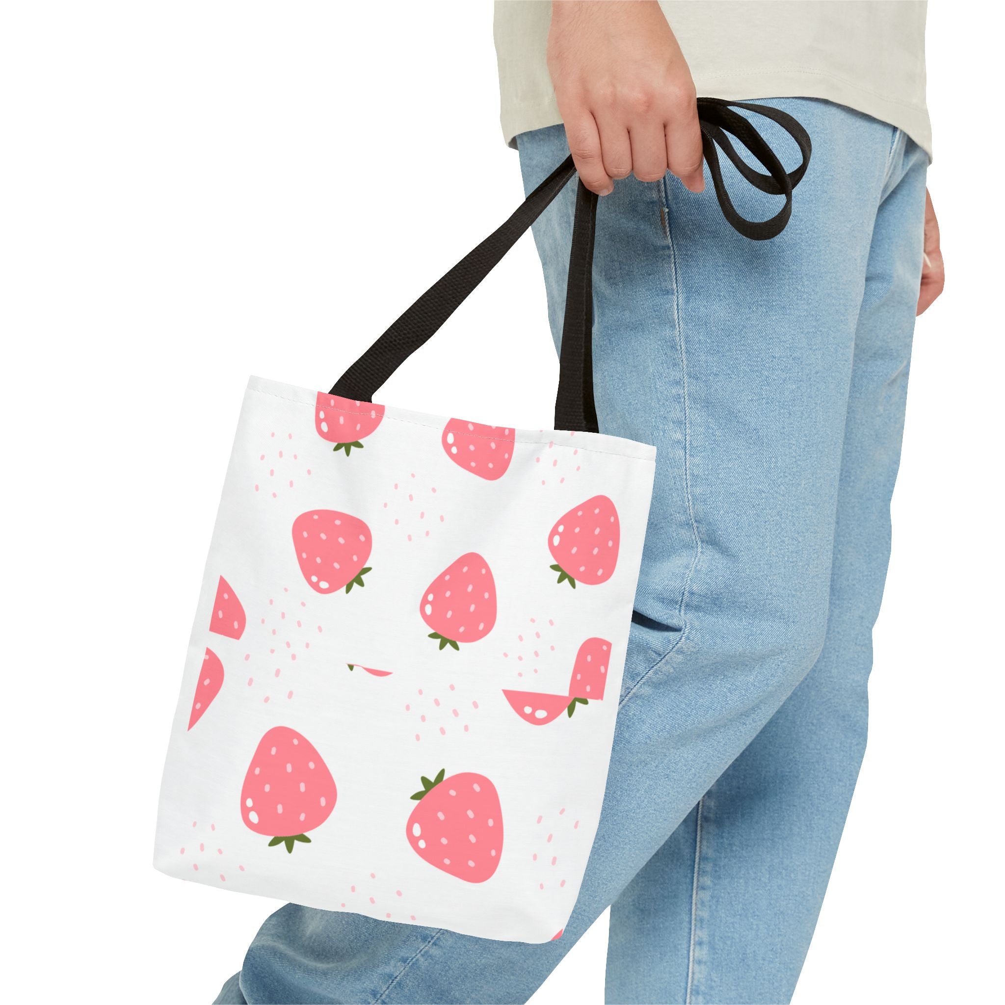 Strawberry Print Tote Bag - Cute Reusable Shopping Bag, Summer Accessory, Gift for Fruit Lovers, Eco-Friendly Bag, Lightweight Carryall