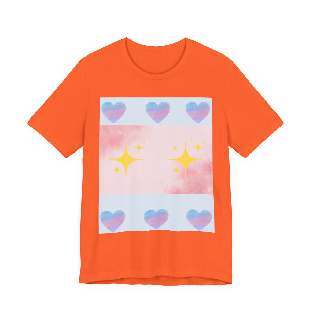 Vibrant Graphic Tee with Colorful Hearts and Stars, Casual T-Shirt, Pride Apparel, Birthday Gift, Everyday Wear, Summer Style